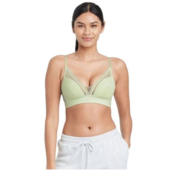 Auden Bralette Womens MEDIUM Light Green Lace Light-Padding Adjustable LIned NEW - Picture 9 of 10